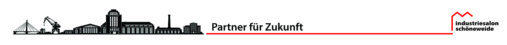 Industriesilhouette mit dem Motto „Partner für Zukunft“ und dem Logo des Industriesalons Schöneweide